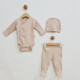 Newborn baby set 3 delig ribbed Beige